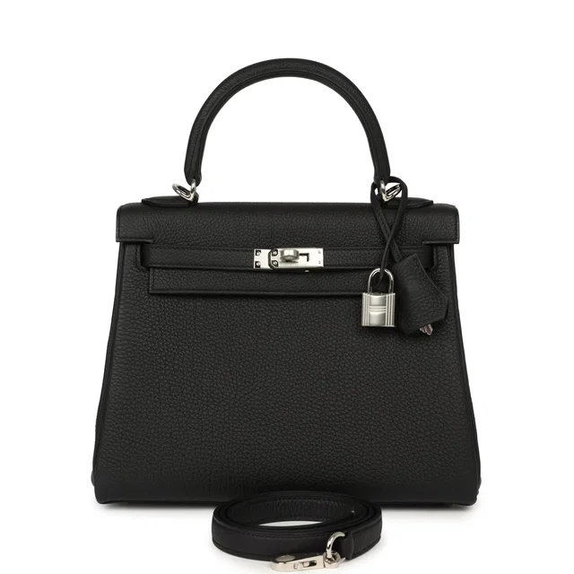 Hermès Kelly Retourne 25 Black Togo Palladium Hardware in Black Togo leather from Madison Avenue Couture