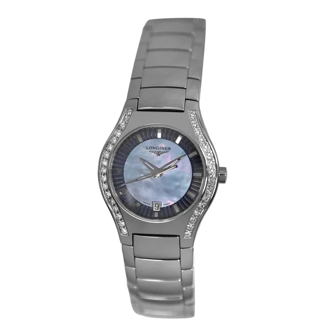 Longines Oposition Round Quartz Diamond Black Dial Ladies Watch L3.125.0.89.6 in silver|black|gray from Jomashop.com