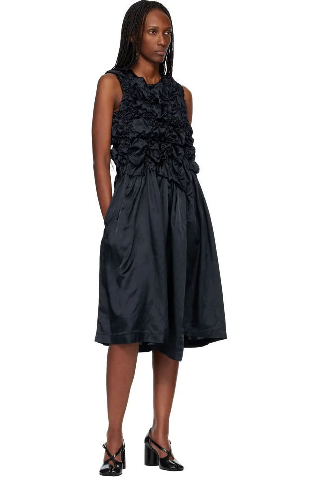 Comme des Garçons Comme des Garçons Navy Satin Thin Garment Dyed Midi Dress, photo 4 of 4 from SSENSE