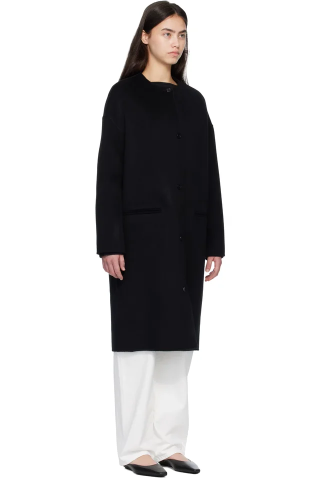 Loulou de Saison Black KERRY Wool Cashmere Drap Oval Coat, photo 2 of 4 from SSENSE