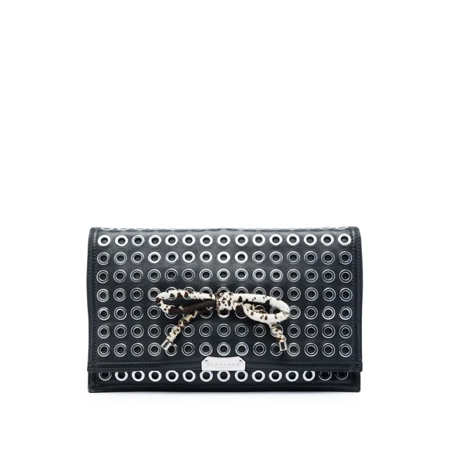 Black Burberry Prorsum Lambskin Grommet Pony Hair Bow Clutch in Black Lambskin from Designer Revival