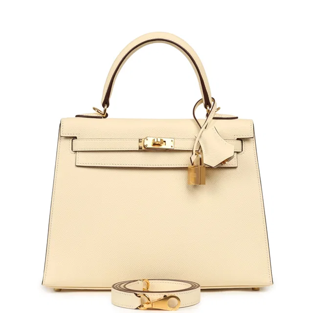 Hermès Kelly Sellier 25 Nata Epsom Gold Hardware in Epsom leather from Madison Avenue Couture