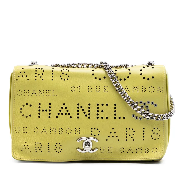 Yellow Chanel Perforated Calfskin Logo Eyelet Flap Crossbody Bag in Yellow Calfskin from Designer Revival