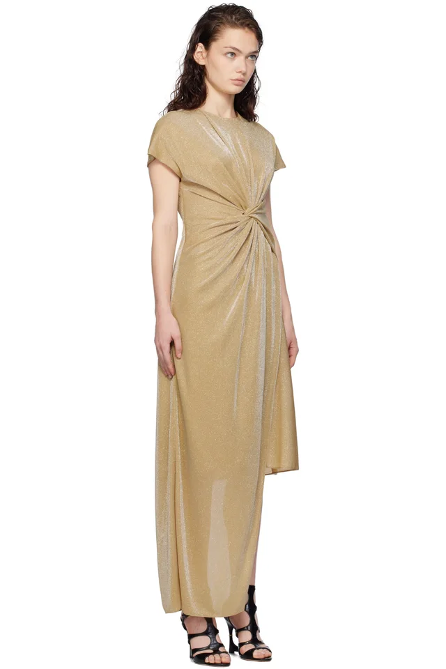 Lanvin Gold Asymmetrical Lurex Maxi Dress, photo 2 of 4 from SSENSE