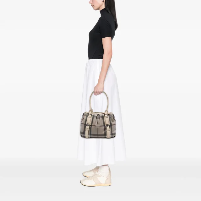 Beige Burberry Small Smoke Check Coated Canvas Northfield Satchel in Beige Coated canvas from Designer Revival, photo 7 of 7