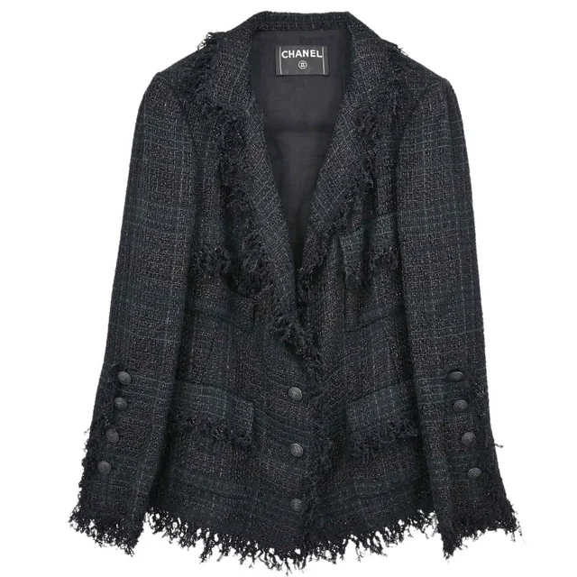 Chanel Single Breasted Jacket Tweed Black in Black Tweed from AMORE Vintage Tokyo