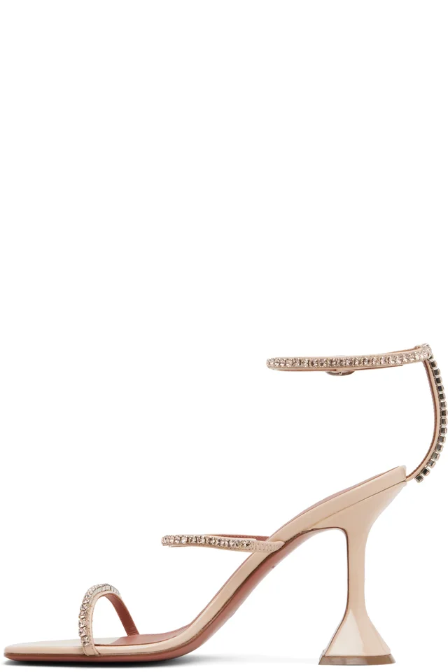 Amina Muaddi Beige Gilda 95 Heeled Sandals, photo 3 of 5 from SSENSE