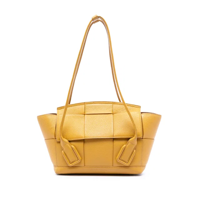 Yellow Bottega Veneta Small Goatskin Maxi Intrecciato Arco Satchel in Yellow Goatskin from Designer Revival