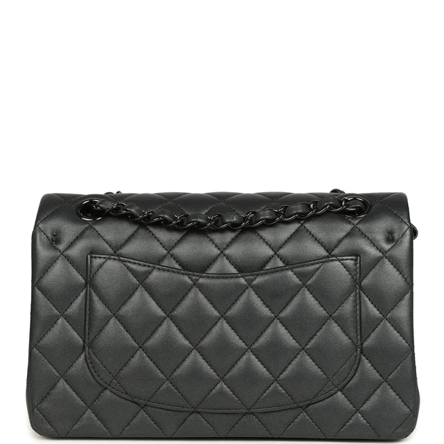 Chanel Small Classic Double Flap Bag So Black Iridescent Lambskin Black Hardware in Black Lambskin from Madison Avenue Couture, photo 4 of 9