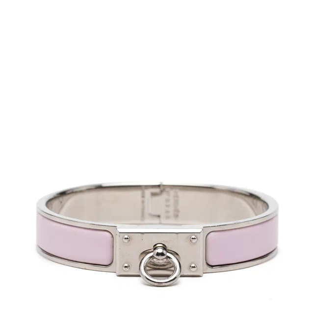 Pink Hermès Narrow Enamel Clic Anneau Bracelet PM in Pink from Designer Revival