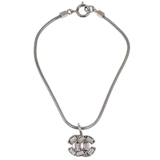 Chanel Silver Chain Bracelet Rhinestone 01P in Silver from AMORE Vintage Tokyo