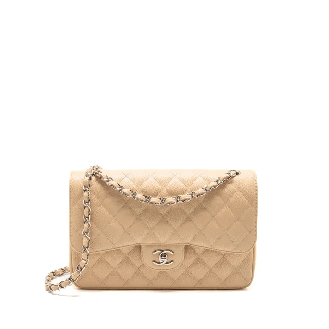 Chanel Jumbo Classic Double Flap Bag Caviar Beige SHW in Beige Caviar leather from EMIER