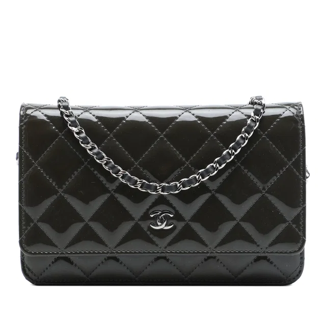Gray Chanel CC Quilted Patent Wallet On Chain Crossbody Bag in Grey Patent leather from Designer Revival