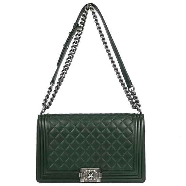 Boy Chanel 2014-2015 Green Lambskin Medium Shoulder Bag in Green Lambskin from AMORE Vintage Tokyo