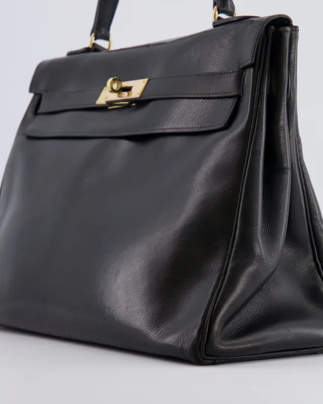 Hermès Vintage Kelly 32 Retourne Bag in Black Box leather from Sellier, photo 13 of 22