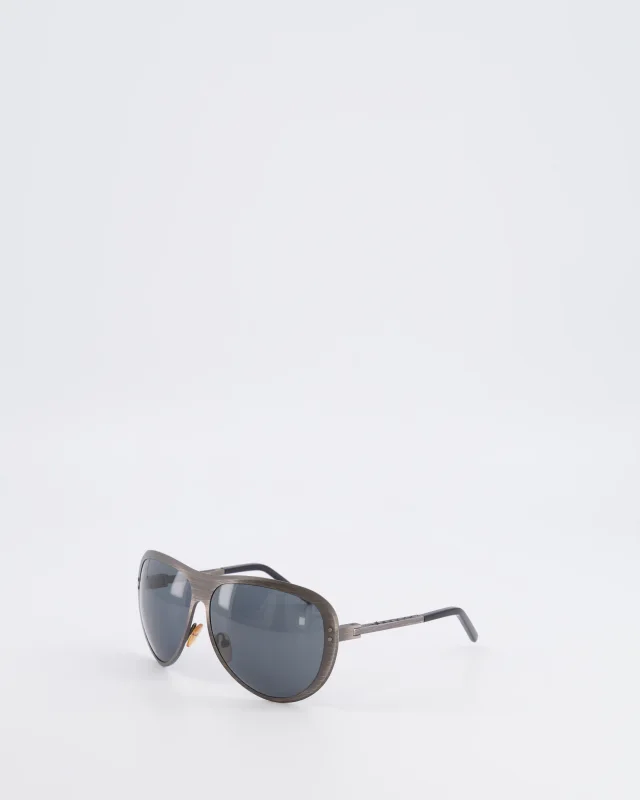 Bottega Veneta Silver Gunmetal Brushed Sunglasses in Black Woven leather from Sellier, photo 3 of 7