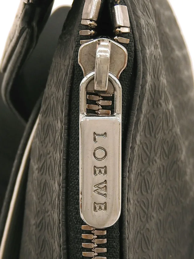 Loewe Repeat Anagram Pattern Shoulder Bag, Black in Black Leather from VINTAGE QOO TOKYO, photo 10 of 11