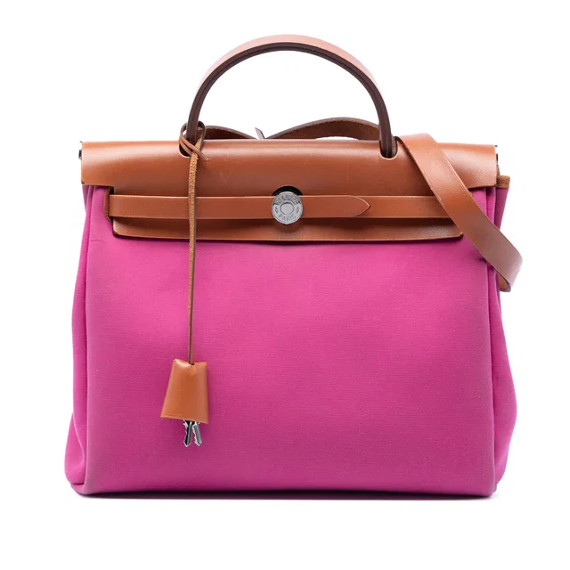 Pink Hermès Toile Verso Herbag Zip 31 Satchel in Pink Canvas from Designer Revival