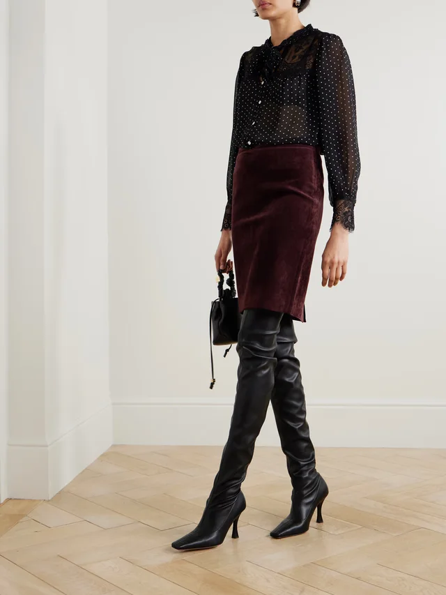 SEA Melody tie-detailed lace-trimmed polka-dot crepe de chine blouse in Black, photo 2 of 2 from NET-A-PORTER (Canada)