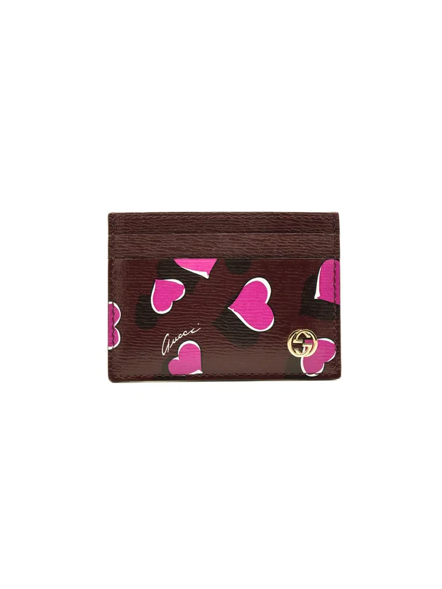Gucci Heart Print Leather Card Holder in Leather from Arcade Vintage