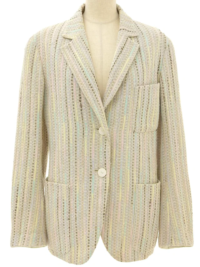 Chanel 2000 Tweed Stripe Pattern Jacket #40 Ivory/Multi in White Tweed from VINTAGE QOO TOKYO