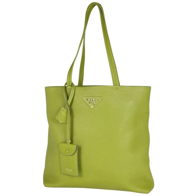 Prada Tote Bag Logo Leather Green in Green Leather from The Reluxe