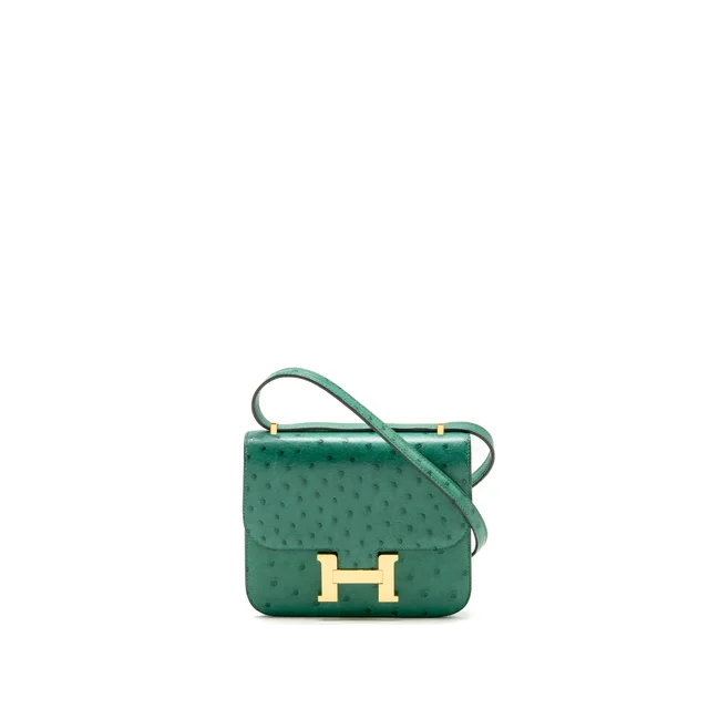 Hermès Mini Constance Ostrich Vert Vertigo GHW Stamp A in Green Ostrich from EMIER