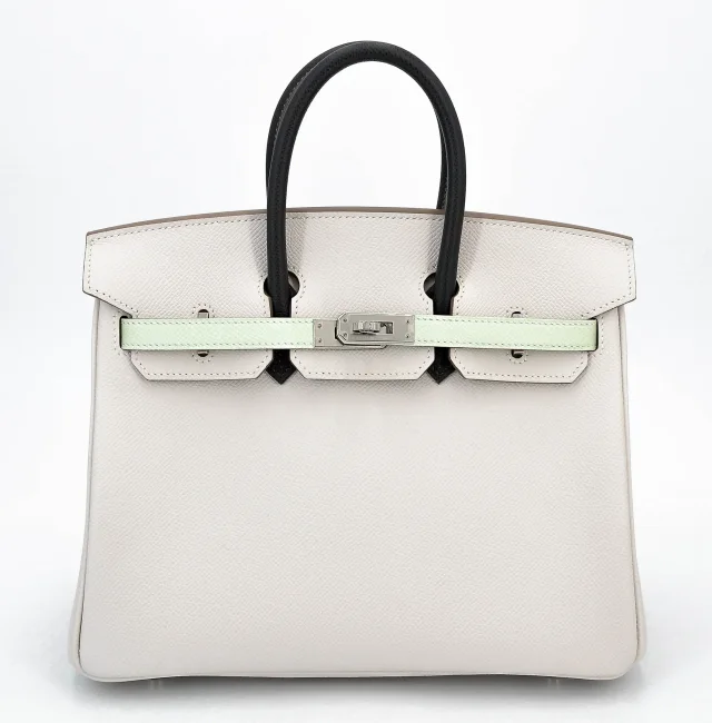 Hermès Birkin 25 Gris Pale (M4) Vert Fizz (0S) Graphite (88) in Green Epsom leather from Ginza Xiaoma