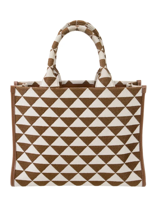 Prada Enameled Metal Triangle Symbole Small in brown|red Saffiano leather from The RealReal