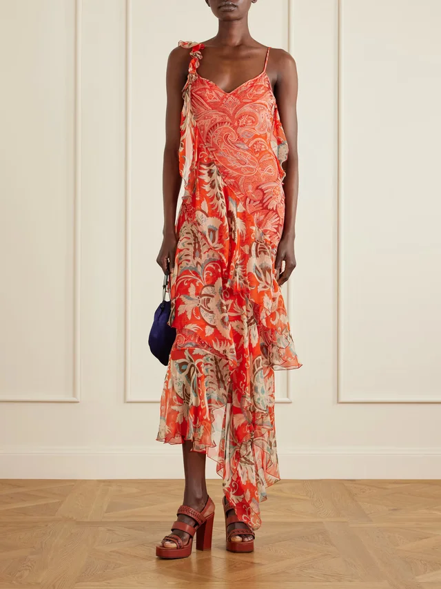 ETRO Ruffles floral-print silk-chiffon midi dress in Red, photo 2 of 2 from NET-A-PORTER (Canada)