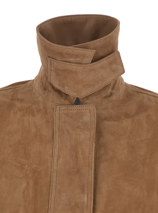 Arma 'Kaylee' Brown Jacket with Foldable Collar with Button and Patch Pockets on the Front in Suede for Women in Brown 100% Lamb, photo 6 of 6 from Gaudenzi Boutique