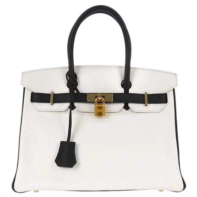 Hermès 2017 White Black Togo Birkin 30 Handbag in Black Togo leather from AMORE Vintage Tokyo