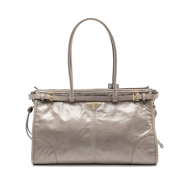 Prada Bonnie Large Handbag Calfskin Grey GHW in Grey Calfskin from EMIER
