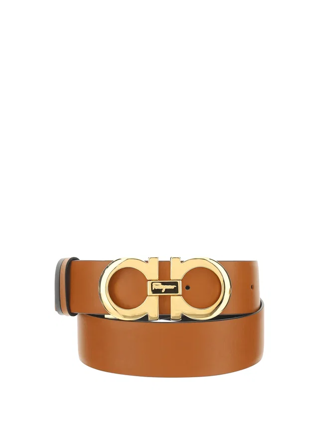 Ferragamo Gancini Belt — Brown Calf Leather Bos Taurus in Brown Calfskin from HEWI