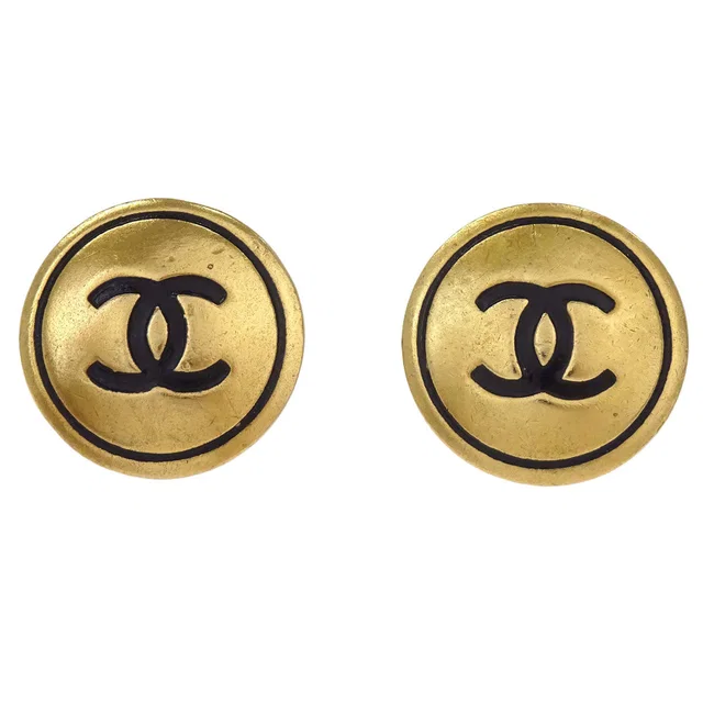 Chanel Button Clip-On Earrings Gold 94P in Gold from AMORE Vintage Tokyo