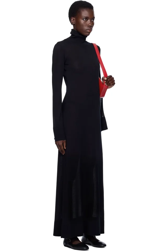 TOTEME Black Slit Sleeve Knit Maxi Dress, photo 2 of 4 from SSENSE