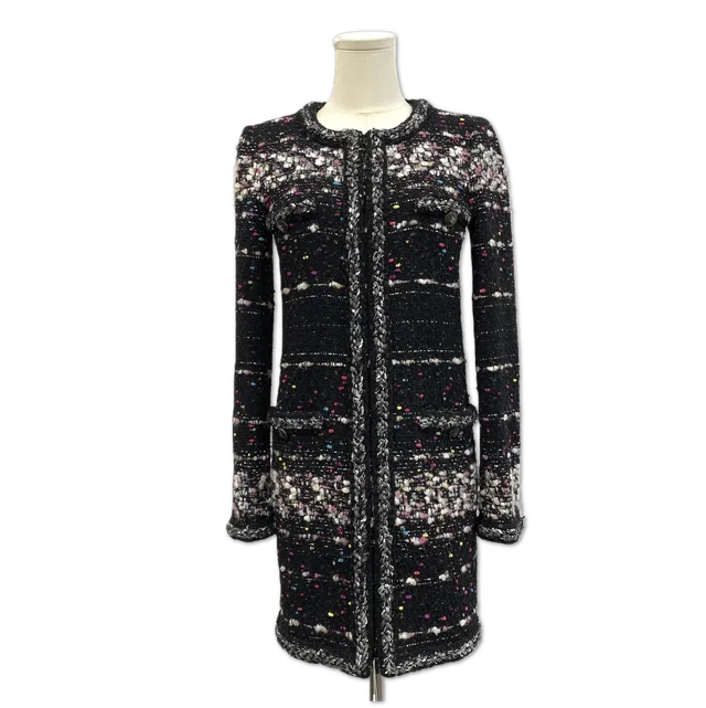 Chanel Multicolor Flecked Metallic-Trim Tweed Long Coat size 36 in Multicolor Tweed from Luxury Promise