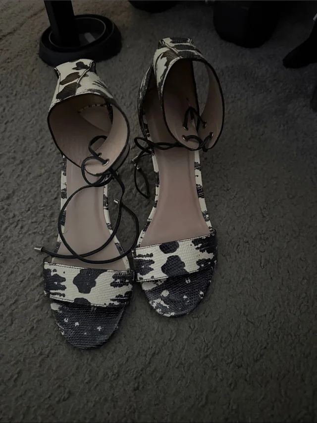 Zimmermann Ankle-Tie Open-Toe Heels in black|white from Poshmark