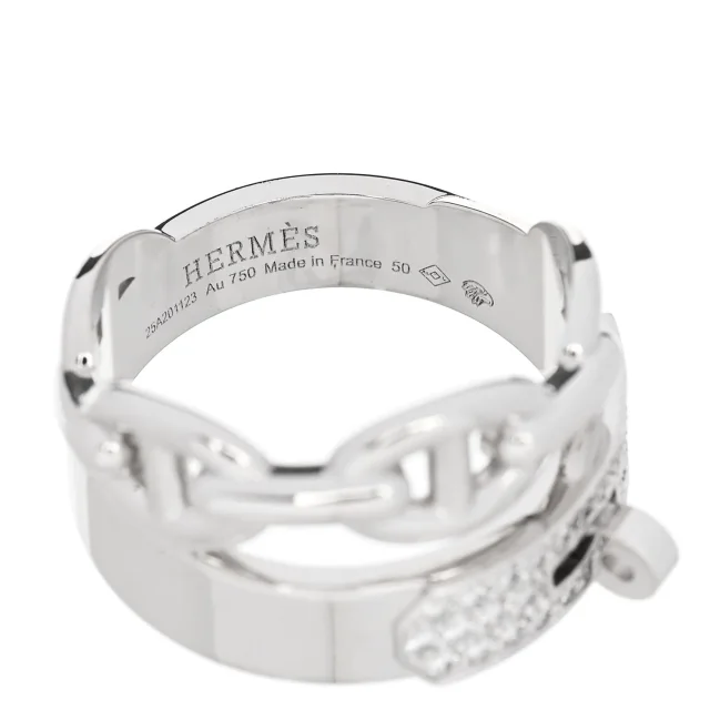 Hermès 18K White Gold Kelly Diamond Double Tour Chaine d'Ancre Pave Ring 50 5. in White from FASHIONPHILE, photo 4 of 4