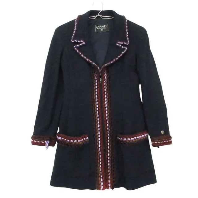 Chanel Vintage Star Coat Tweed Zip Jacket Trimmed Navy in Navy Tweed from The Reluxe