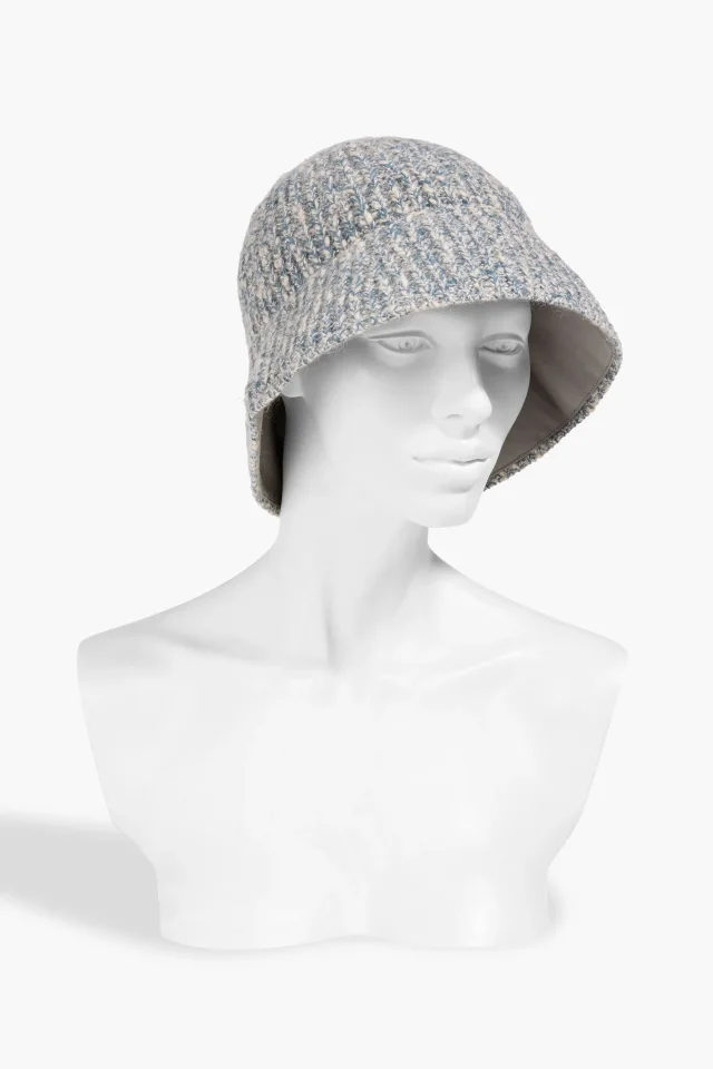 Brunello Cucinelli Metallic Ribbed-Knit Bucket Hat in Slate blue, photo 2 of 3 from THE OUTNET