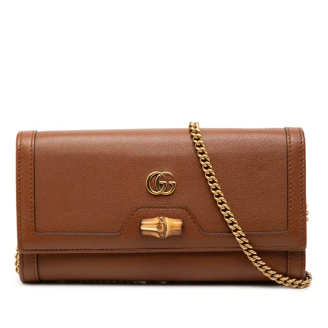 Brown Gucci Calfskin Bamboo Diana Wallet on Chain Crossbody Bag in Brown Calfskin from Designer Revival