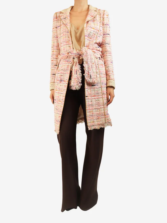Chanel Pink tweed belted coat - size UK 8 in Pink Tweed from Sign of the Times