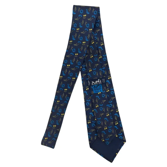 Hermès Flower pattern tie Navy/Yellow from VINTAGE QOO TOKYO, photo 2 of 5