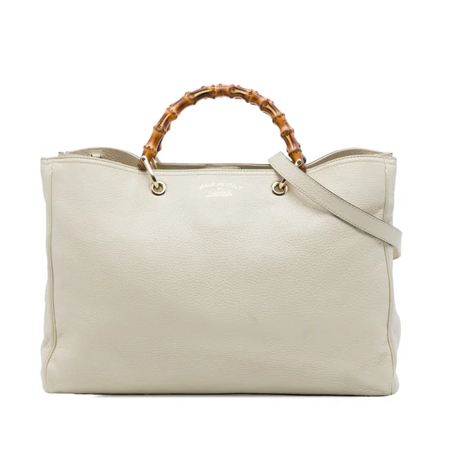 White Gucci Large Calfskin Bamboo Shopper Satchel in White Calfskin from Designer Revival, photo 1 of 1