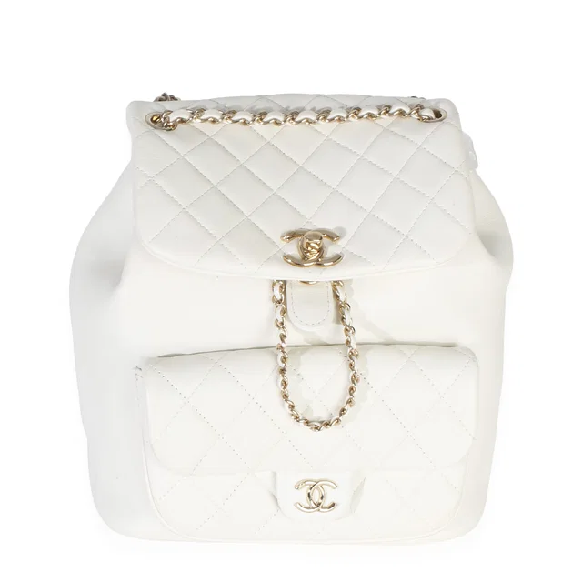 Chanel White Quilted Lambskin Small Duma Drawstring Backpack Leather Handbag in White Lambskin from HEWI