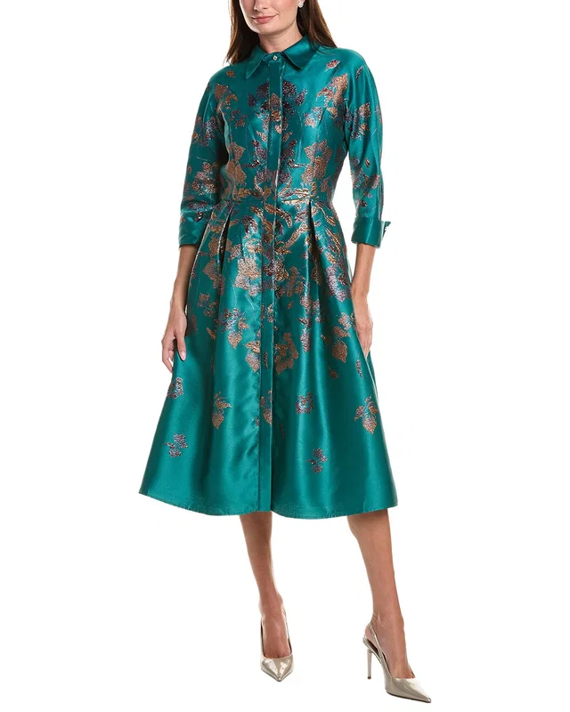 Teri Jon by Rickie Freeman Metallic Jacquard Floral Shirtdress, image 1 of 1 from Gilt