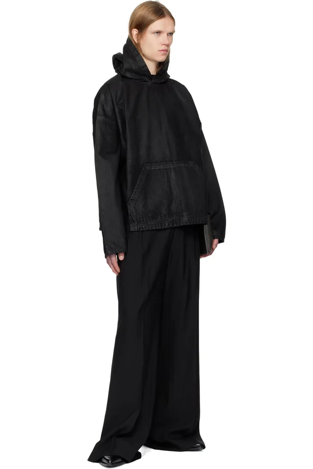 DET BLEV SENT Black Waxed Denim Hoodie, photo 4 of 4 from SSENSE