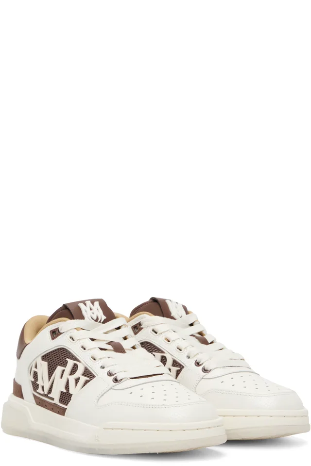 AMIRI White & Brown Pebbled Classic Low Sneakers, photo 4 of 5 from SSENSE