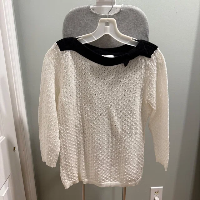 REDValentino Pointelle Sweater S Ivory Black Bow Detail Open Knit Designer in black|white from Poshmark
